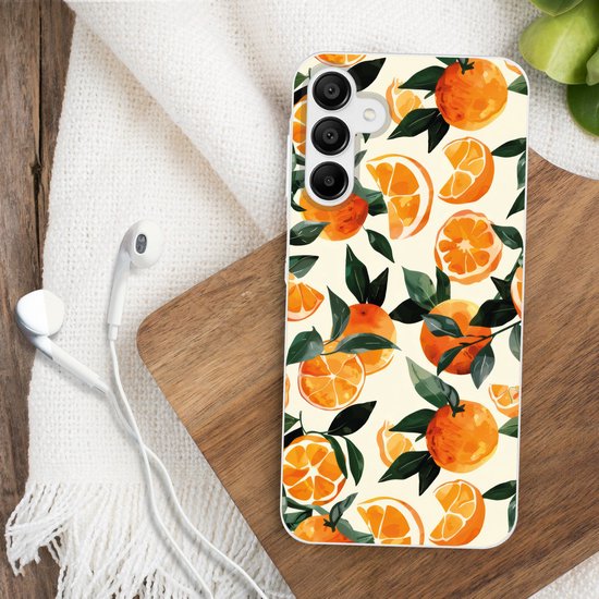 Coque de téléphone compatible avec Samsung Galaxy A15 5G - Oranges - Fruits - Feuilles - Oranje - Vert - Beige - Coque de téléphone en Siliconen Coque de téléphone