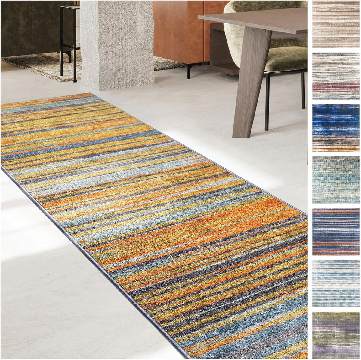 Antislip Tapijtloper voor Keuken, Hal en Woonkamer - Modern Vloerkleed in Oranje-Grijs, Op Maat Verkrijgbaar, 80 x 300 cm