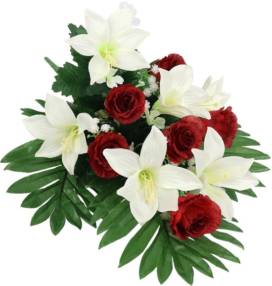 Ibenzoa® Elegant Kunstbloemenboeket met Lelies en Rozen voor Diverse Decoraties, Tafeldecoratie en Grafdecoratie