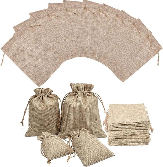 Mini-linnen tas, 10 stuks sieradenzakken met trekkoord, jute zakjes met