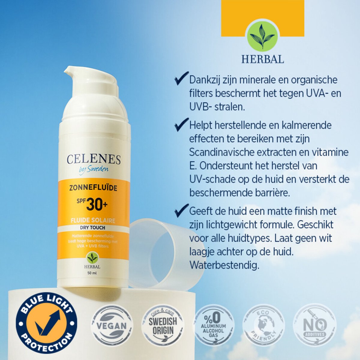 Goedkoopste 2x Celenes Herbal Dry Touch Zonnefluïde SPF 30 Alle Huidtypes 50 ml