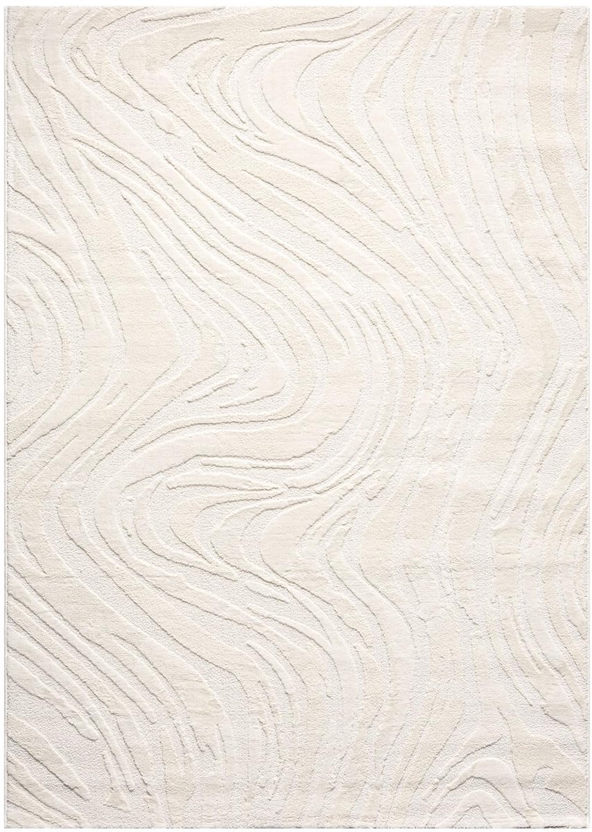 Ibenzoa® Modern en Stijlvol Vloerkleed met 3D Golfpatroon voor Woonkamer en Slaapkamer, Crème 160x230 cm