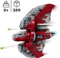 Grijze en rode LEGO T-6 Jedi shuttle, 9+ met 599 stukjes, met lasers aan.