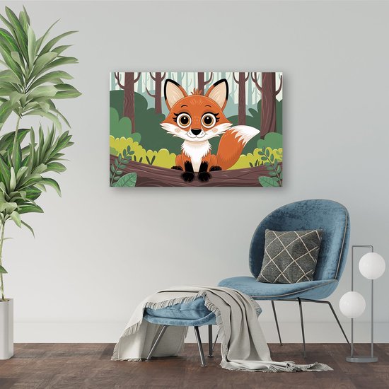 Schattige vos in het bos - Vos posters - Poster dier - Digital Art - Muurdecoratie klassiek - Kantoor accessoires - poster 90x60 cm