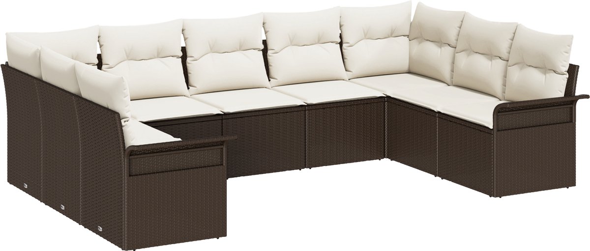 vidaXL - Tuinbank - Set - met - kussen - Bruin - poly - rattan