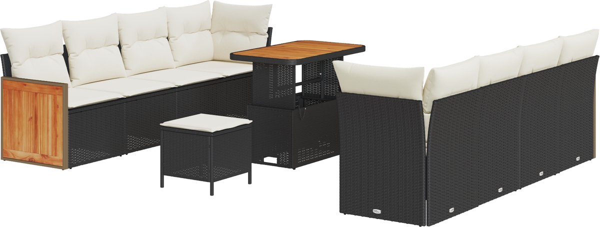 vidaXL - Tuinbank - Set - met - kussen - 12 - pcs - Zwart - en - Crème - poly - rattan