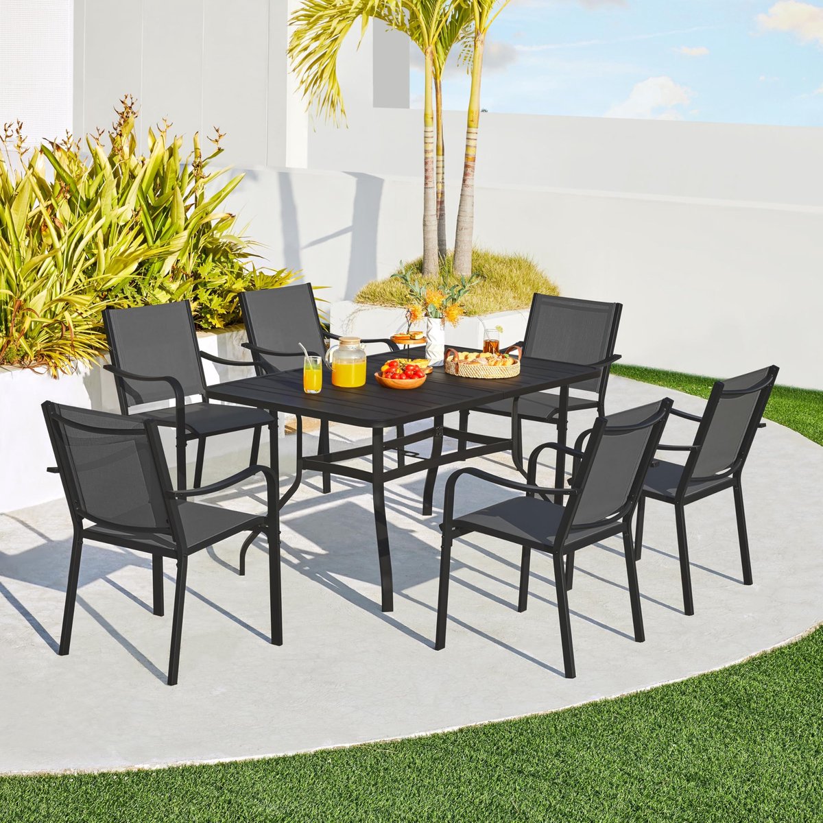 Yaheetech Set van 4 eetkamerstoelen van metaal, tuinstoel, outdoor