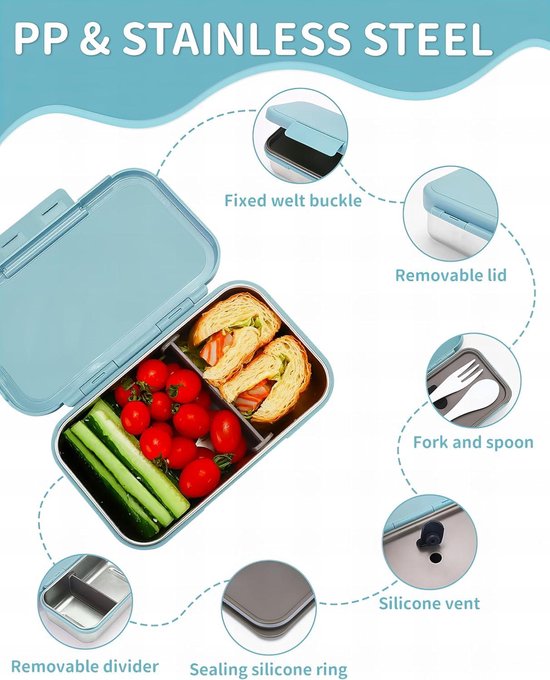 Thermische lunchboxen Grote capaciteit Stapelbaar Draagbaar met geïsoleerde 3-laags doos Lekvrije roestvrijstalen lunchbox Lunchbox voor schoolkantoor