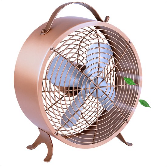 Tafelventilator koper 20 cm Cheqo® – compacte bureauventilator met 2 snelheden en handvat