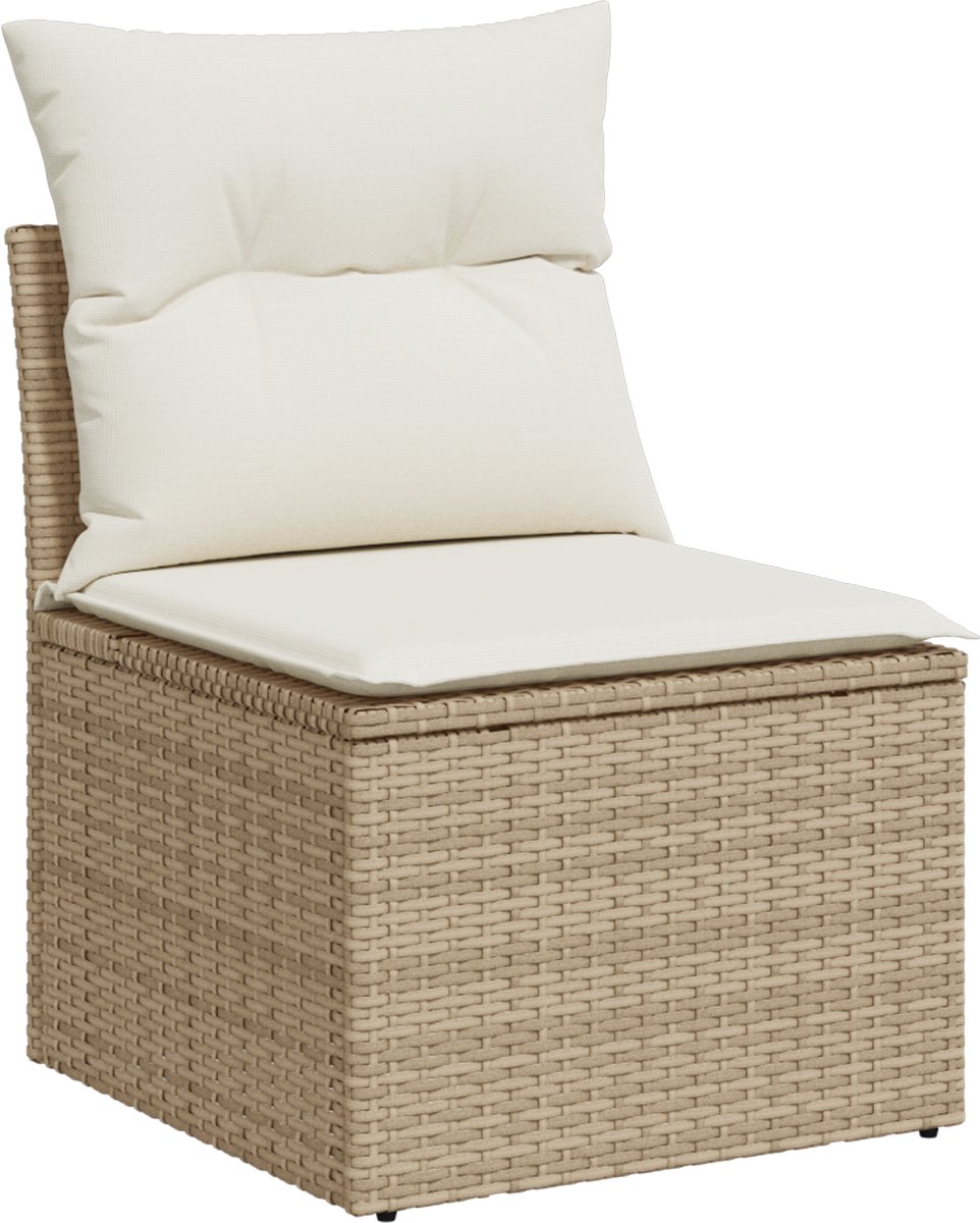 vidaXL - Tuinbank - Set - met - kussen - 7 - pcs - Beige - poly - rattan