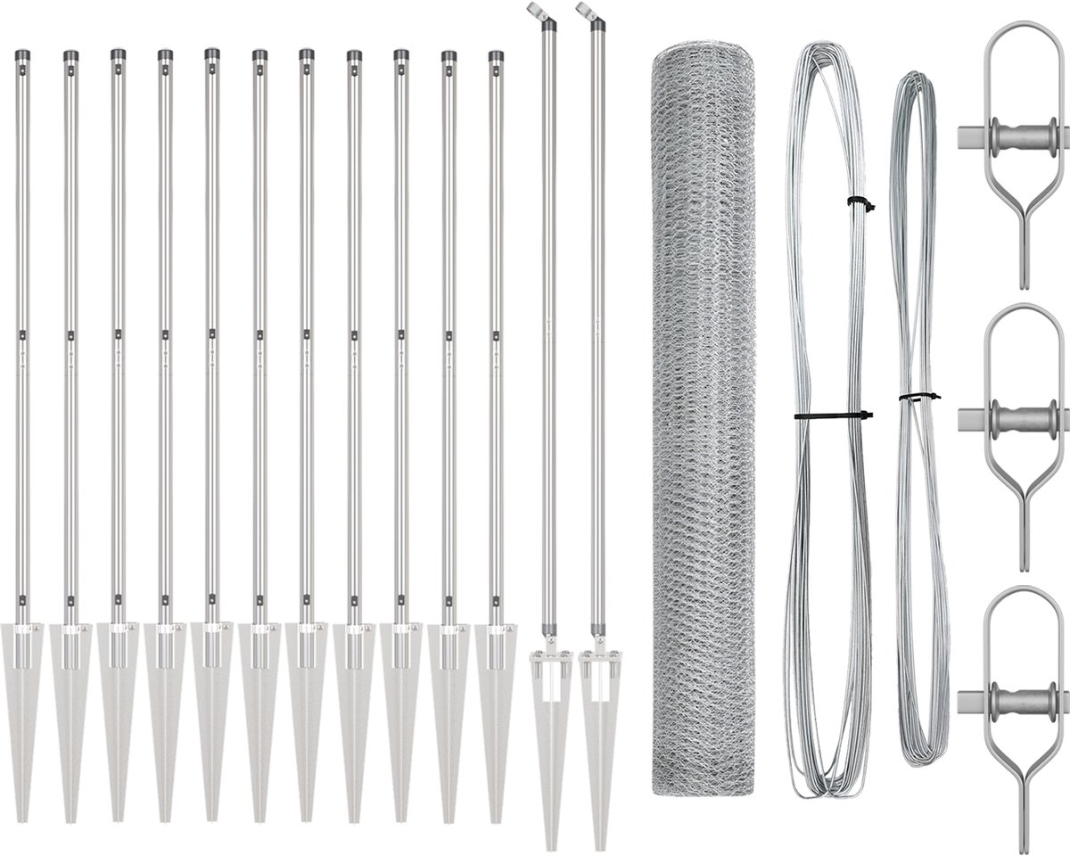 vidaXL - Hexagonaal - hek - met - paal - 25 - x - 1,4 - m - Gegalvaniseerd - staal - Mesh