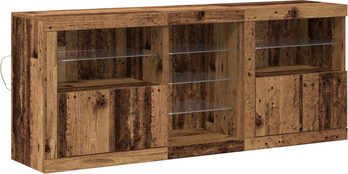 vidaXL - LED - Dressoir - Oudhout - 162 - x - 37 - x - 67 - cm - Bewerkt - hout