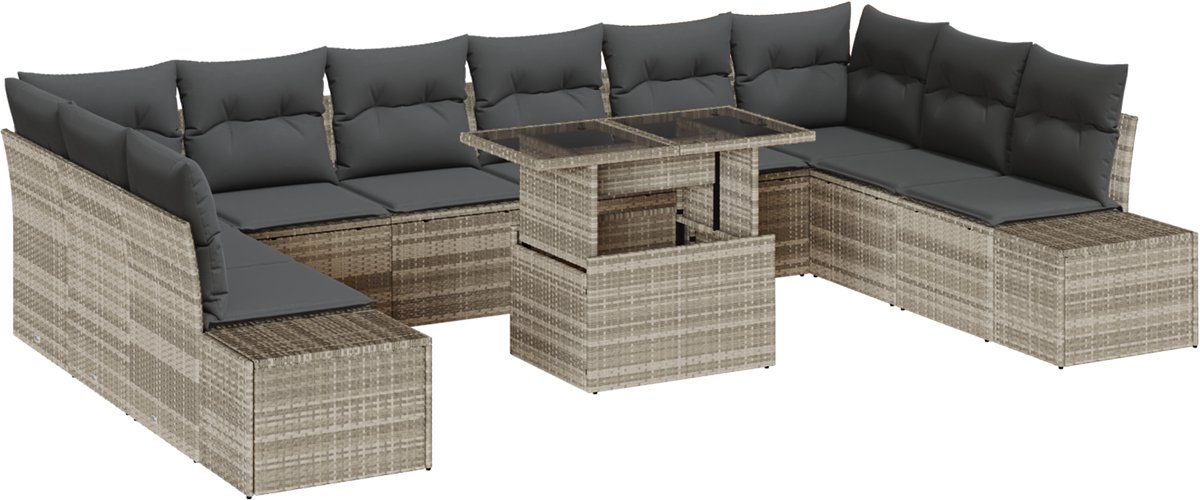 vidaXL - Tuinbank - Set - met - kussen - met - opslag - 11 - pcs - Lichtgrijs
