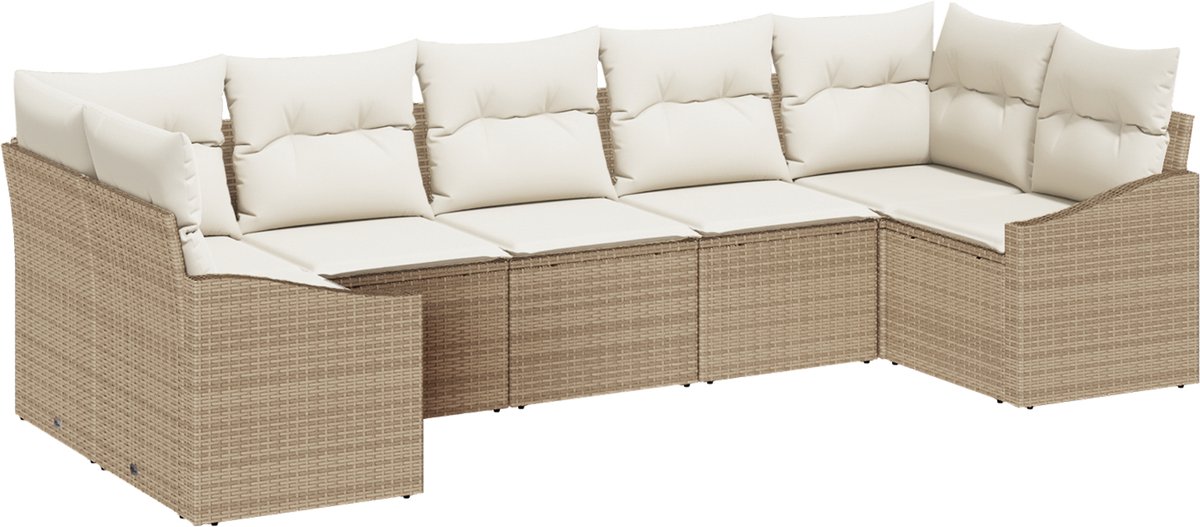 vidaXL - Tuinbank - Set - met - opslag - 7 - pcs - Beige - en - Crème - poly - rattan