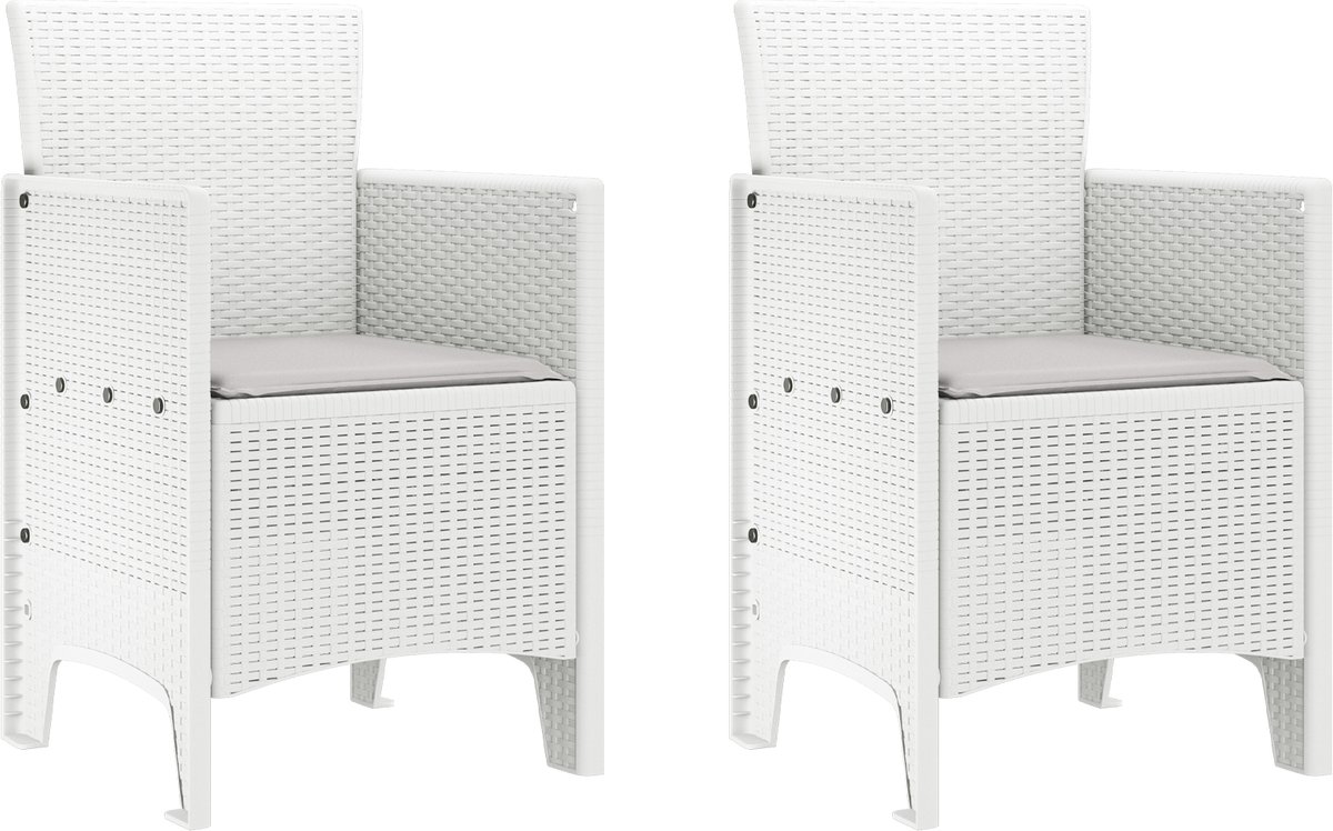 vidaXL - Tuinstoel - met - kussen - 2 - pcs - Wit - 53 - x - 49 - x - 85 - cm - Polypropyleen