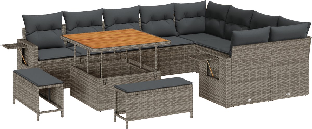 vidaXL - Tuinbank - Set - met - kussen - 12 - pcs - Grijs - poly - rattan