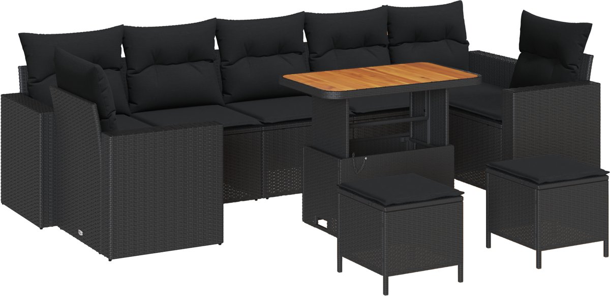 vidaXL - Tuinbank - Set - met - kussen - 13 - pcs - Zwart - poly - rattan