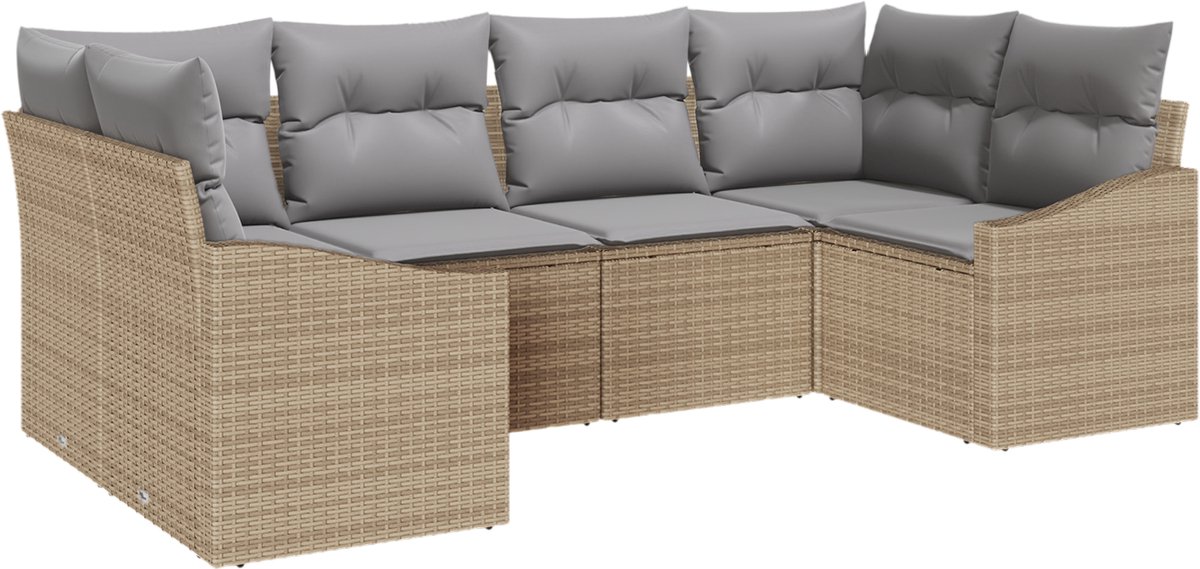 vidaXL - Tuinbank - Set - met - opslag - 6 - pcs - Beige - en - Lichtgrijs - poly - rattan