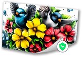 Kleurrijke bloemen en vogels - Vogels wanddecoratie - Muurdecoratie bloemen - Digital Art - Muurdecoratie modern - Decoratie kamer - poster 150x100 cm