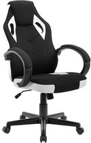 Chaise de jeu - Chaise de course - Bureau - Chaise de bureau réglable - Ergonomique - Avec accoudoirs - Dossier haut - Fonction d'inclinaison - Rotation à 360° - Charge maximale : 150 kg - Wit
