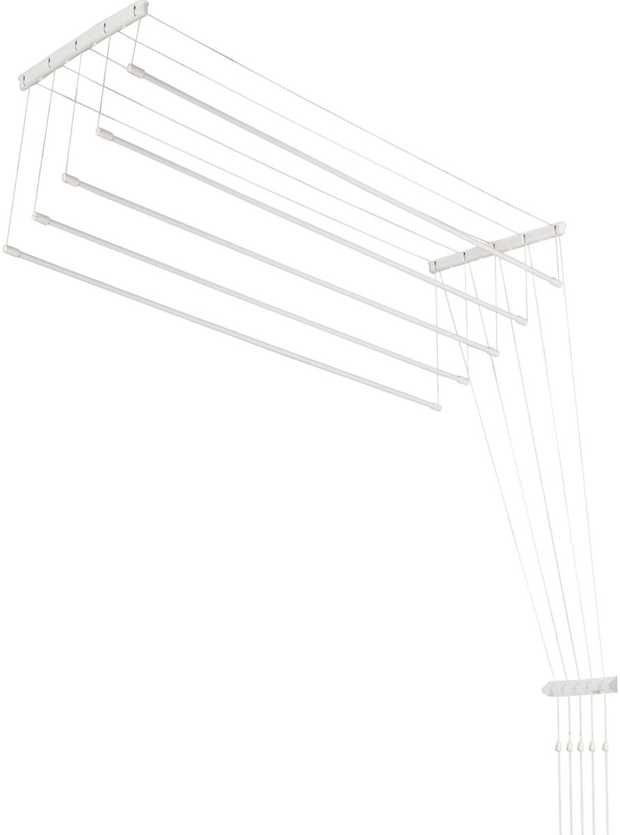 KADAX Plafondwasdroger, wasdroger voor het plafond met 5 stangen, wanddroger met stalen spijlen, plafonddroger, draagvermogen tot 10 kg (wit/130 cm)