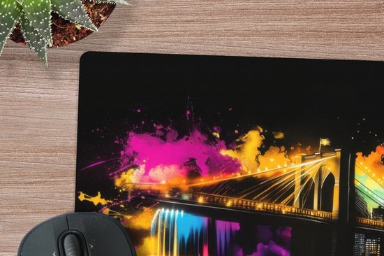 Muismat XXL 120x60 cm - Bureau onderlegger - Bureau mat Skyline - Brug - Verlichting - Kleuren - Bureaumat - Gaming mousepad xl - Bureaulegger groot - Computer deskmat