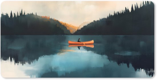 Muismat XXL 120x60 cm - Bureau onderlegger - Bureau mat Bossen - Meer - Kano - Oranje - Bureaumat - Gaming mousepad xl - Bureaulegger groot - Computer deskmat