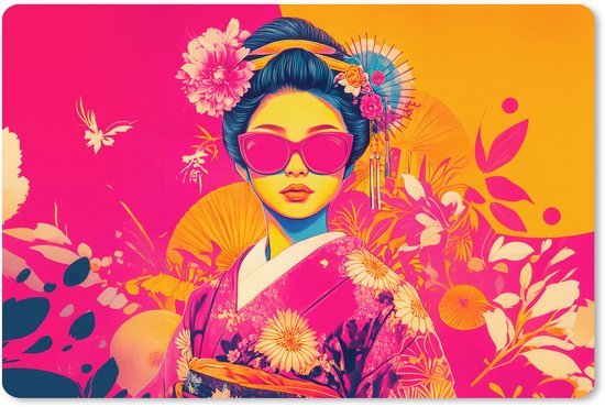 Foto: Muismat xxl 120x80 cm bureau onderlegger bureau mat vrouw zonnebril abstract oranje bureaumat gaming mousepad xl bureaulegger groot computer deskmat