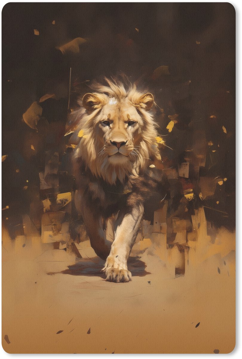 Muismat 18x27 cm - Mousepad Leeuw - Geschilderd - Abstract - Goud - Muismatten