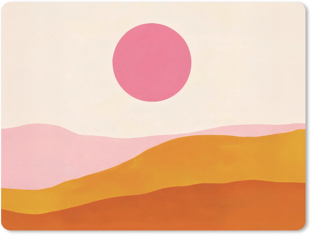 Muismat 23x19 cm - Mousepad Zon - Heuvels - Abstract - Roze - Muismatten
