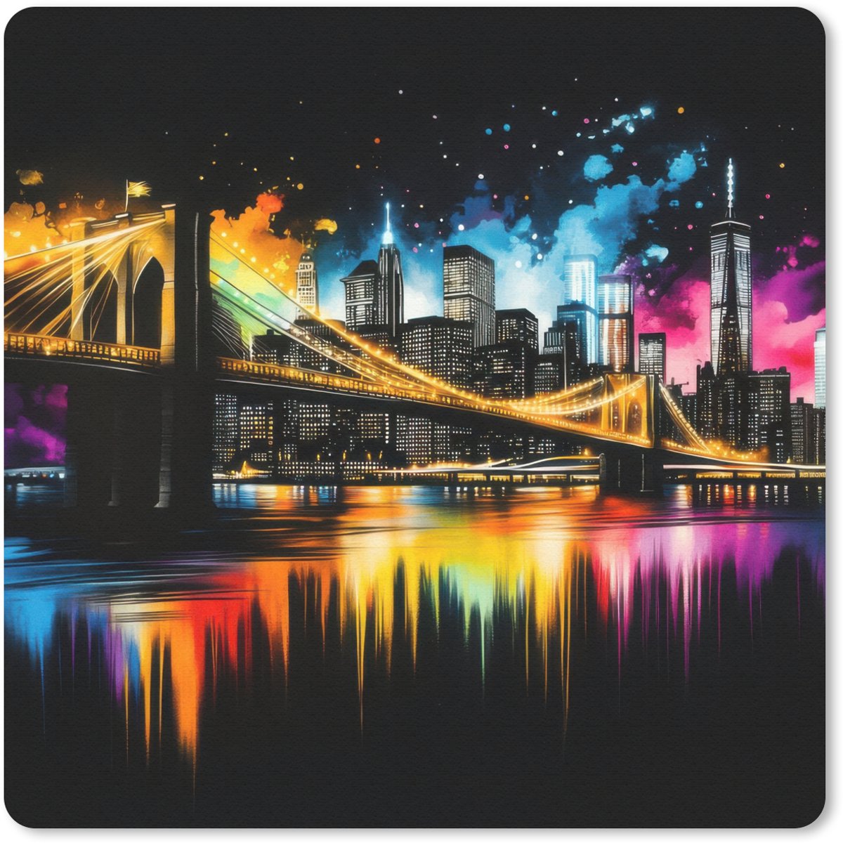 Muismat 20x20 cm - Mousepad Skyline - Brug - Verlichting - Kleuren - Muismatten