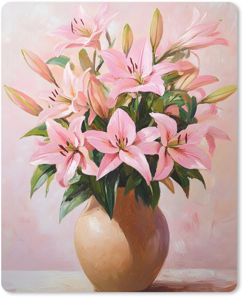 Muismat 19x23 cm - Mousepad Vaas - Bloemen - Roze - Muismatten