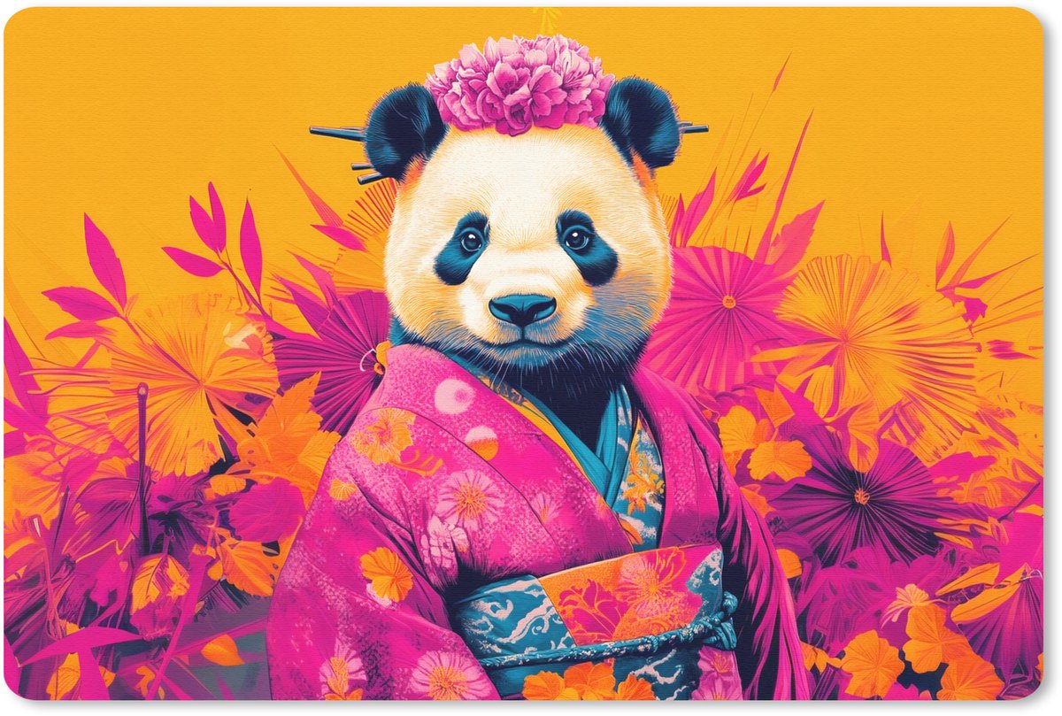 Muismat 27x18 cm - Mousepad Kimono - Roze - Panda - Bloemenkroon - Muismatten