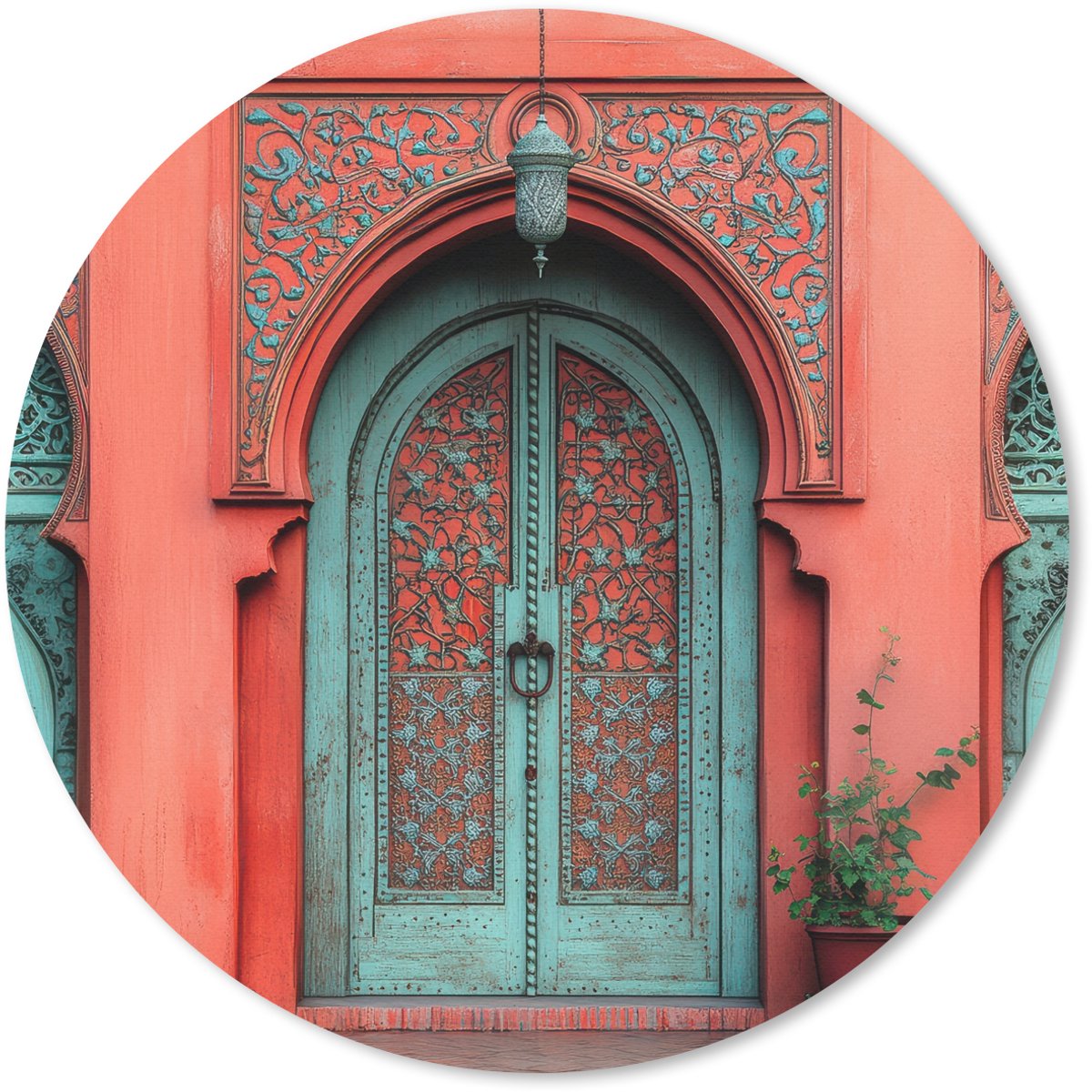 Muismat rond 30x30 cm - Mousepad Lantaarn - Deur - Turquoise - Ronde muismatten