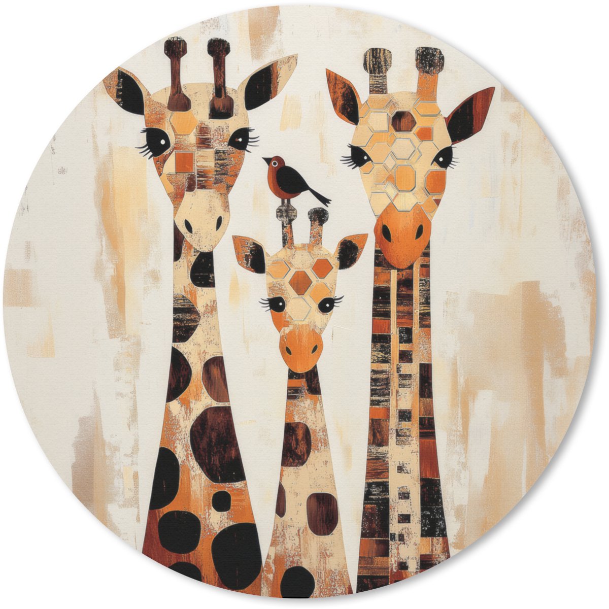 Muismat rond 30x30 cm - Mousepad Giraffen - Cartoon - Crème - Ronde muismatten