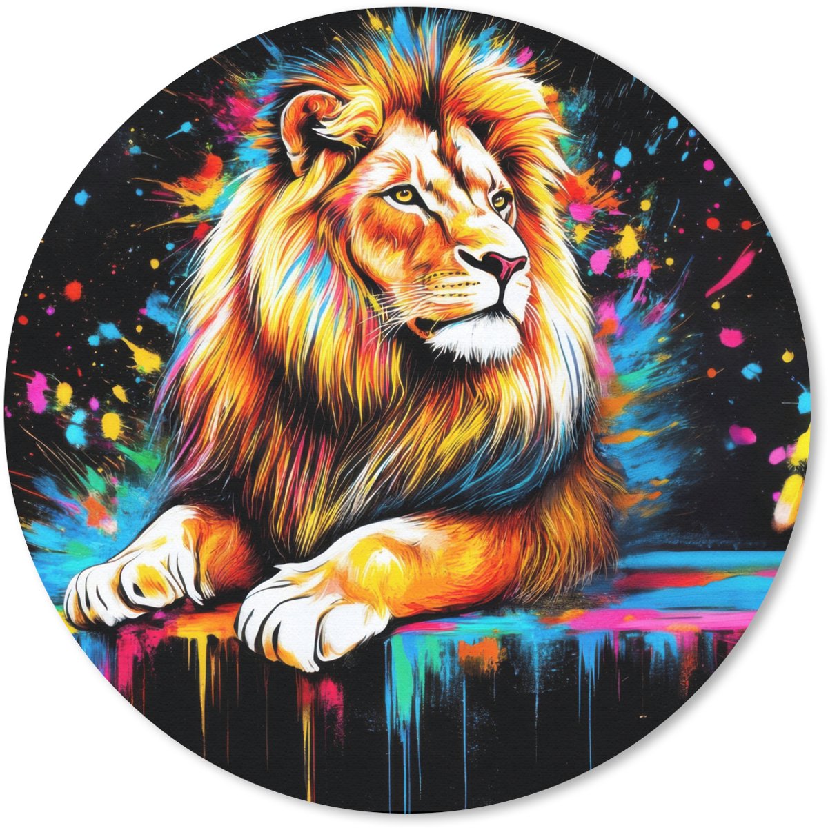 Muismat rond 50x50 cm - Mousepad Leeuw - Kleurrijk - Spetters - Ronde muismatten