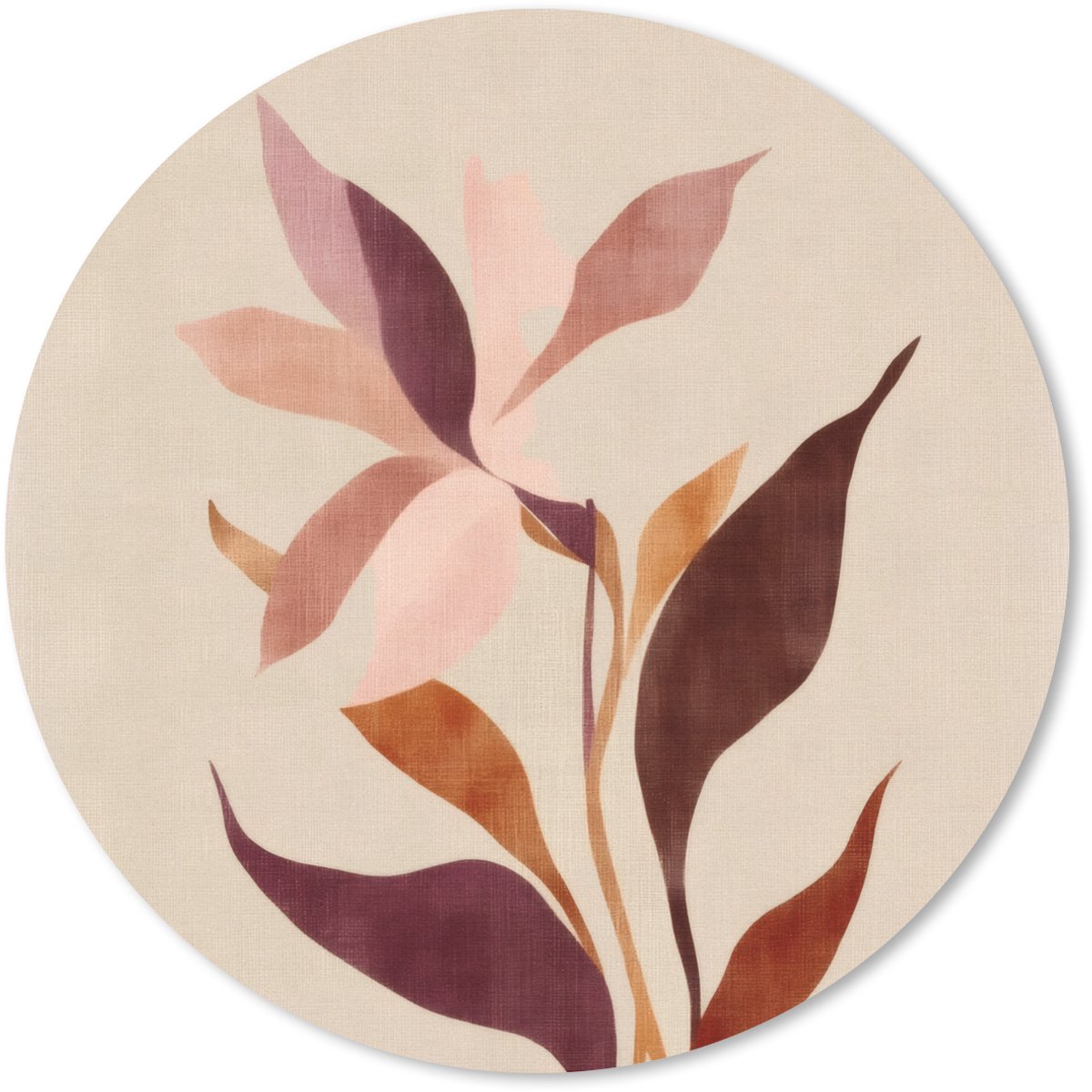 Muismat rond 30x30 cm - Mousepad Bloemen - Blaadjes - Minimalistisch - Roze - Ronde muismatten