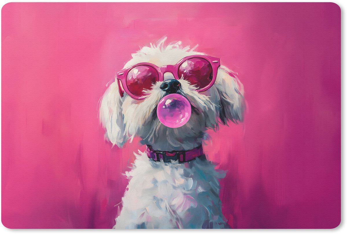 Muismat 27x18 cm - Mousepad Pink - Hond - Bubbel - Muismatten