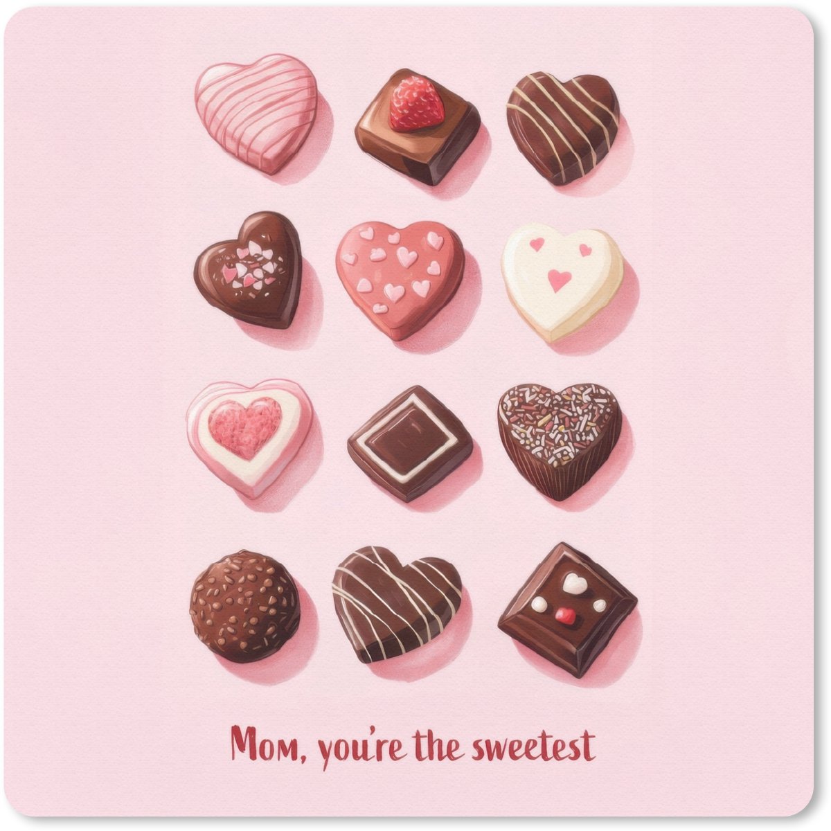 Muismat 30x30 cm - Mousepad Chocolaatjes - Hartvormig - Liefste - Muismatten