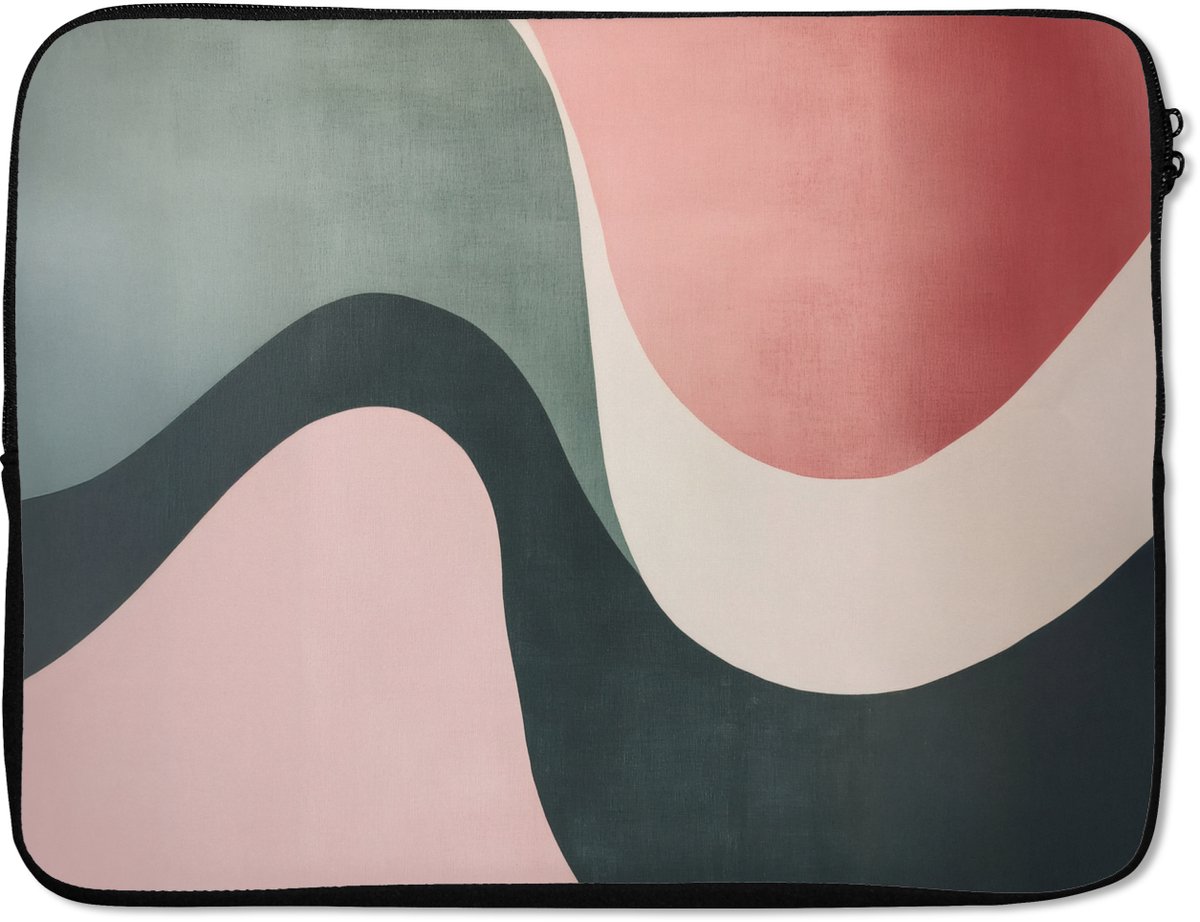 Laptophoes 17 inch - Abstract - Golven - Sierlijk - Roze - Laptop sleeve - Binnenmaat 41x28 cm - Zwarte achterkant