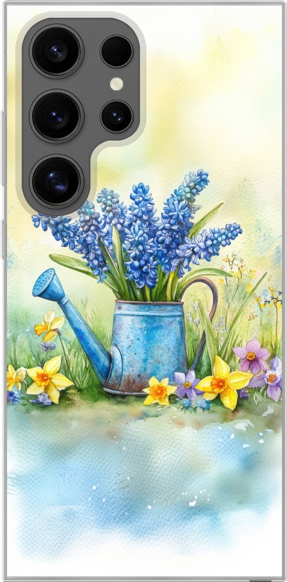 Telefoonhoesje Geschikt voor Samsung Galaxy S24 Ultra hoesje - Gieter - Lavendel - Bloesems - Siliconen Telefoonhoesje Telefoonhoesje