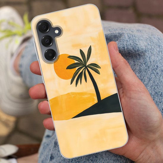 Coque de téléphone compatible avec Samsung Galaxy A16 5G - Illustration - Palmier - Soleil - Collines - Coque en Siliconen