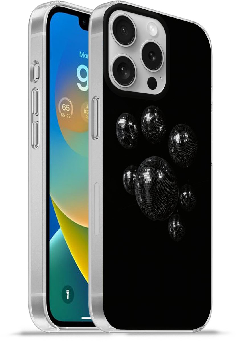 Telefoonhoesje Geschikt voor Apple Iphone 16 Pro hoesje - Discoballen - Minimalistisch - Zwart - Siliconen Telefoonhoesje Telefoonhoesje
