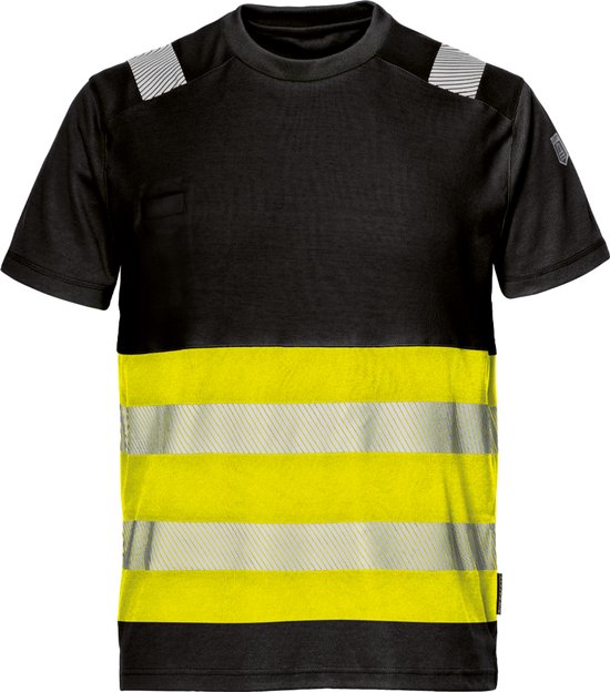 SIR SAFETY CONTRAST T-shirt de travail réfléchissant à manches courtes Hi visibilité HOMME Jaune Yellow - EN 20471 Hi visibilité - Sac à stylos - Bandes réfléchissantes rayées - Couleurs contrastées