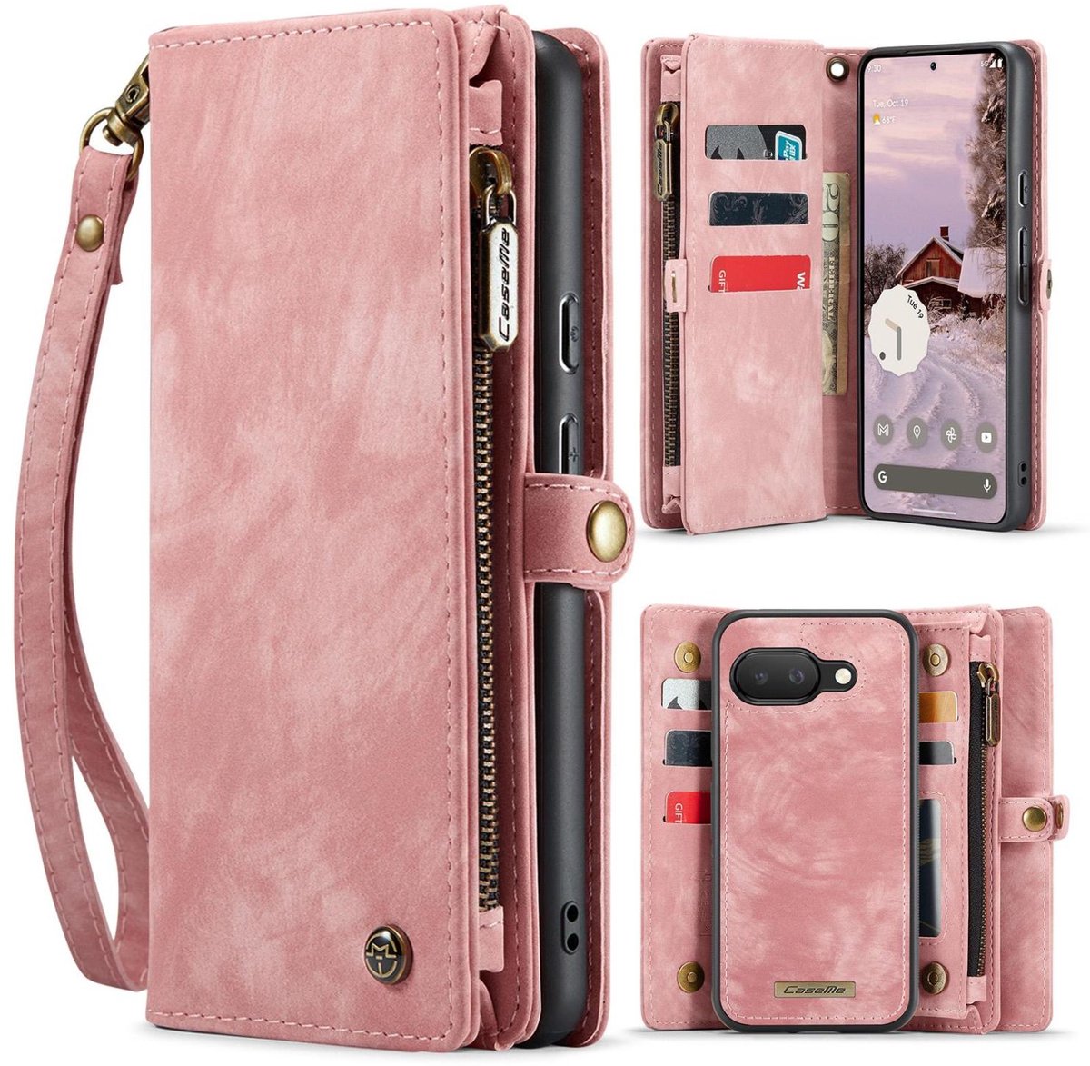 CaseMe Telefoonhoesje geschikt voor Google Pixel 9a Hoesje | CaseMe 008 Uitneembare 2in1 Bookcase Portemonnee | Pasjeshouder voor 8 Pasjes | Telefoonhoesje voor Pinpas / OV Kaart / Rijbewijs - Roze
