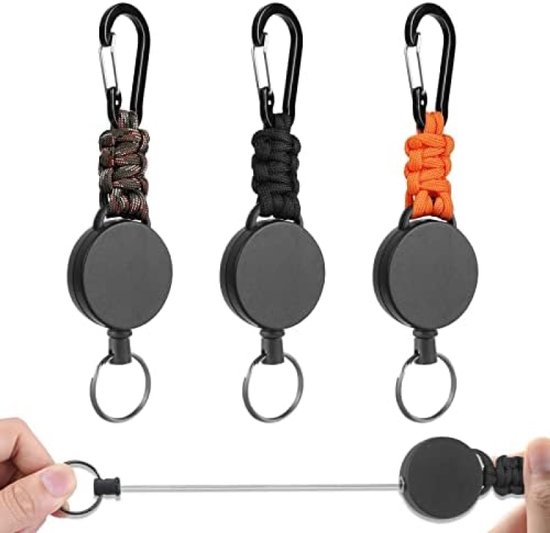 MNGARISTA Intrekbare badgehouder, Heavy Duty Karabijnhaak Sleutelhanger, ID- kaarthouder met 80 cm intrekbare badgehaspel, zwart