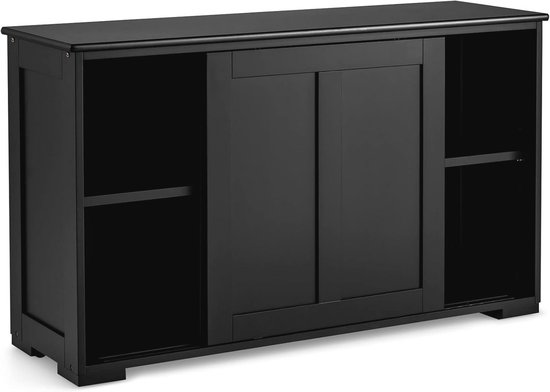 GIANTEX Buffet de Cuisine à 3 Étages- 2 Portes Coulissantes- Étagère Réglable- Meuble Bas de Rangement- 106,5x 33x 60 cm- Noir - Maison