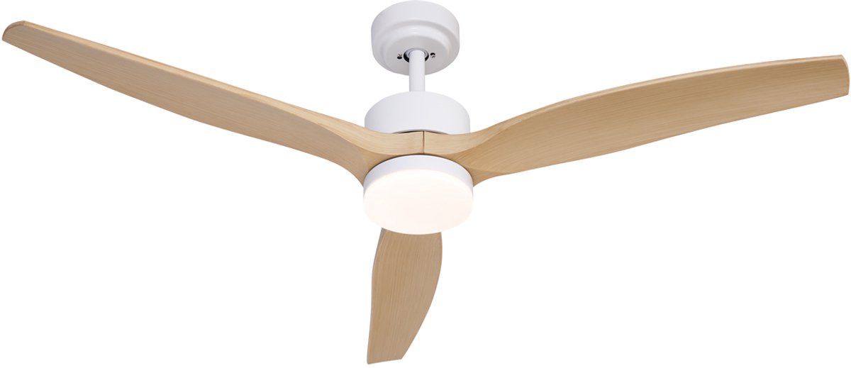 QAZQA joly - LED Plafondventilator met Verlichting | Lamp en Afstandsbediening - 1 lichts - Ø 132 cm - Naturel - Woonkamer | Slaapkamer | Keuken