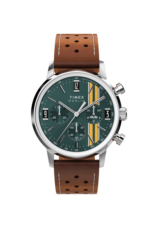 Montre analogique à Quartz Timex Marlin Chronograph Stripes, boîtier marron : 100 % acier inoxydable | Bracelet : 100 % Cuir 40 mm TW2W98900AJ, TW2W99000AJ, TW2W99100AJ