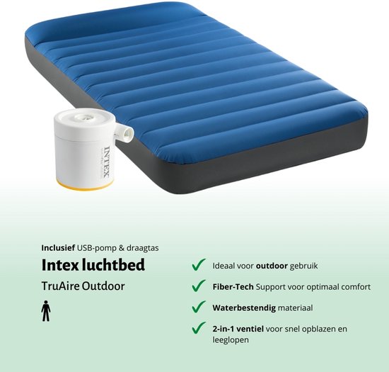 Intex Luchtbed - 1-Persoons - 99 x 191 x 22 cm - Blauw - Inclusief pomp - Kussen en Kussenbeschermer van Merkloos — afbeelding 5